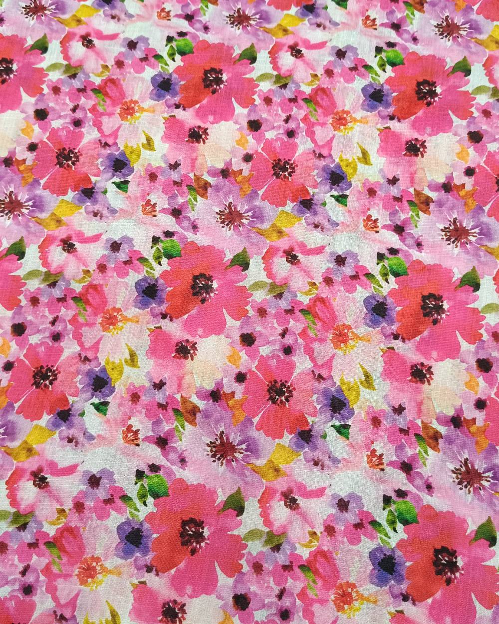 Cotton Linen Feel Floral Print Pink Colour 44 Inches Width