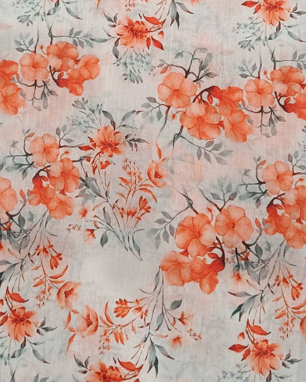 Cotton Linen Feel Floral Print Peach Colour 44 Inches Width