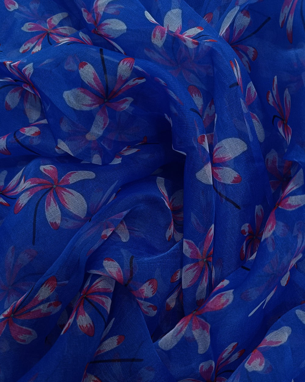 Printed Organza Royal Blue Colour 44 Inches Width