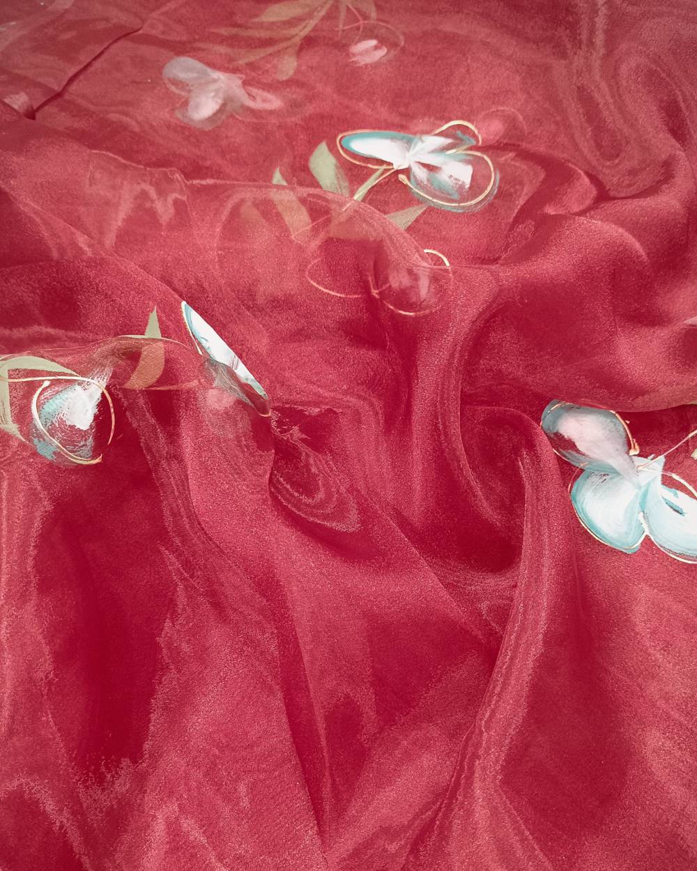 Printed Organza Foil Maroon Colour 46 Inches Width