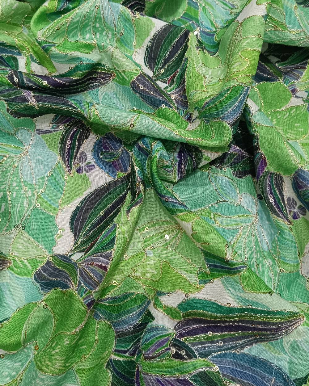 Mix Cotton Work Parrot Green Colour 42 Inches Width
