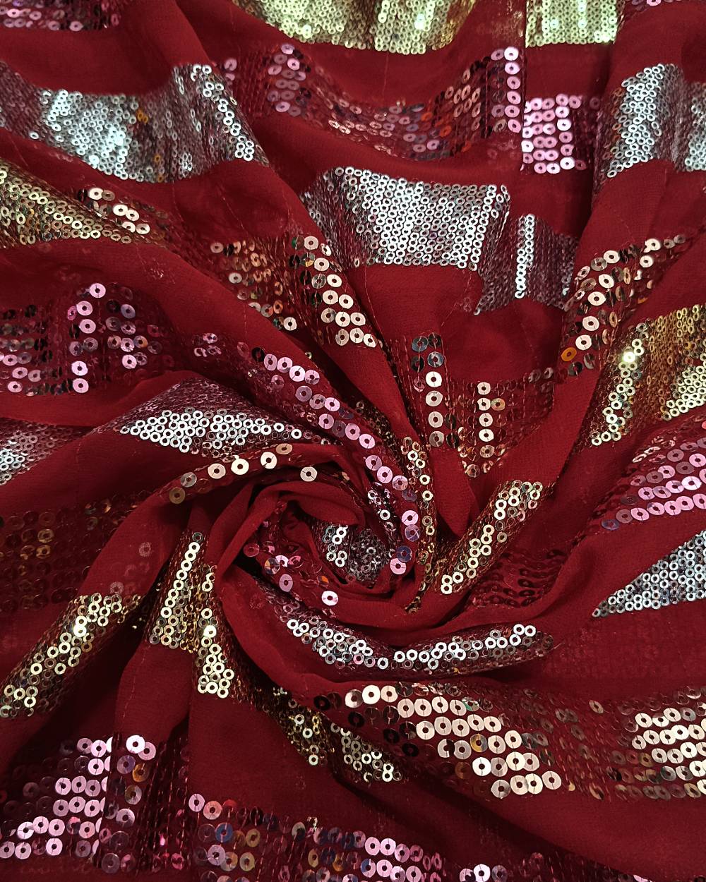 Georgette Sequin Work Maroon Colour 44 Inches Width