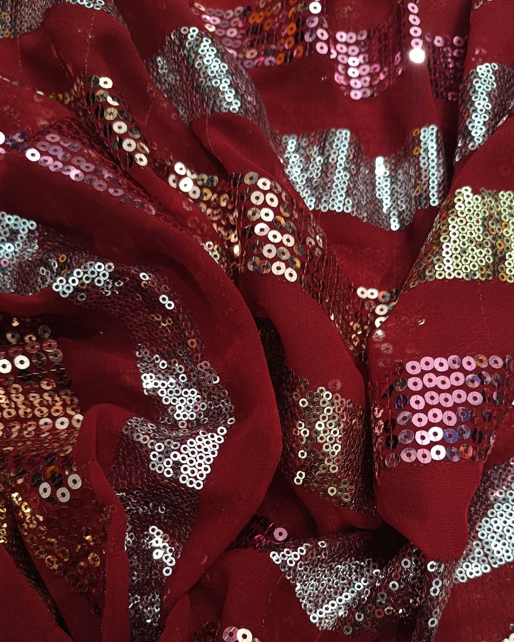 Georgette Sequin Work Maroon Colour 44 Inches Width