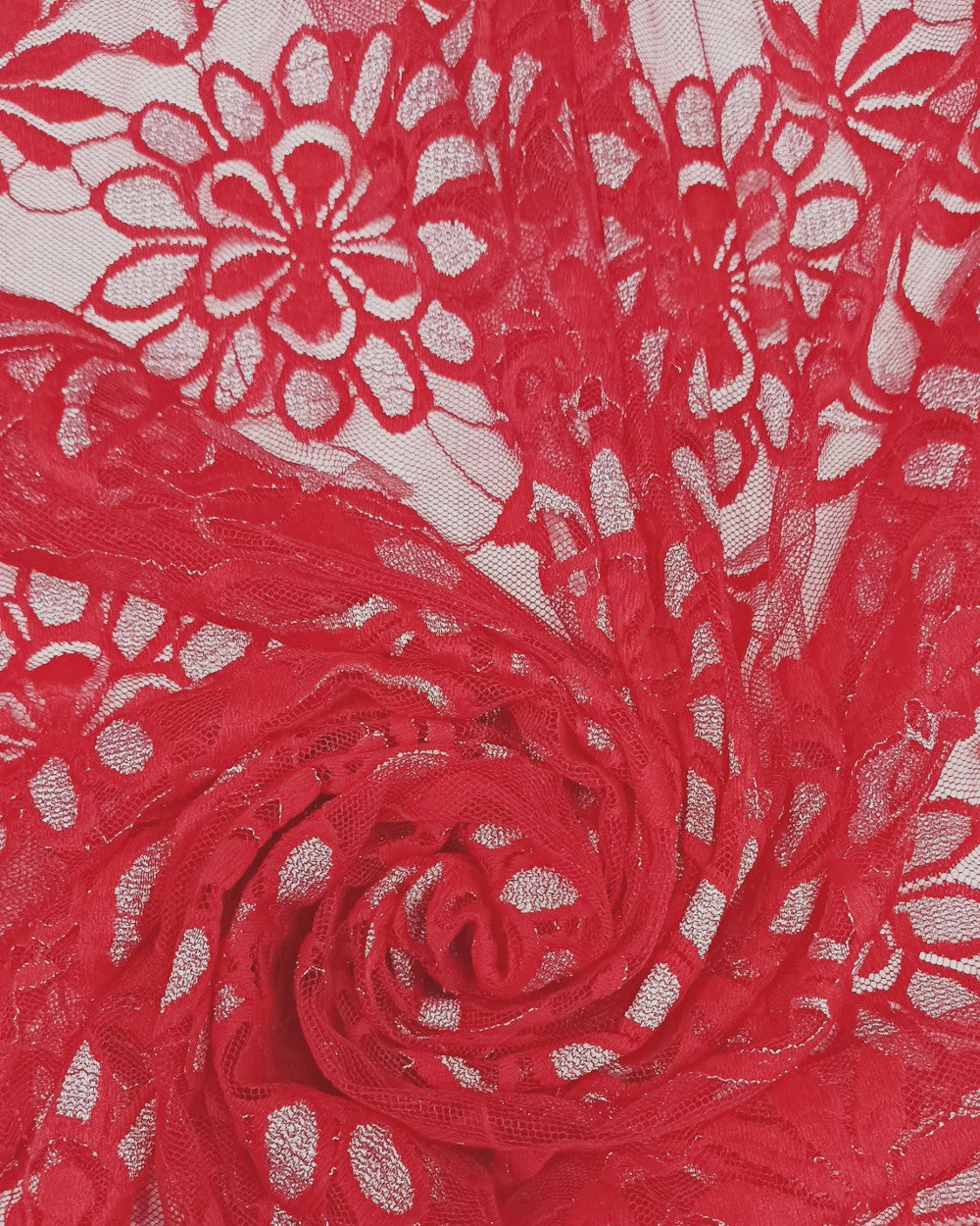 Russell Net Zari Work Red Colour 56 Inches Width